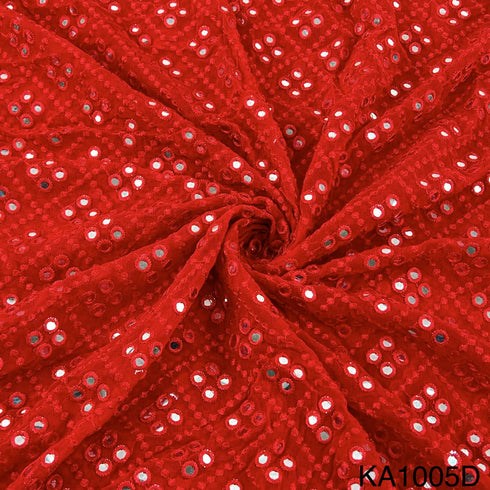 Embroidered Faux Mirror Georgette Fabric-KA1005